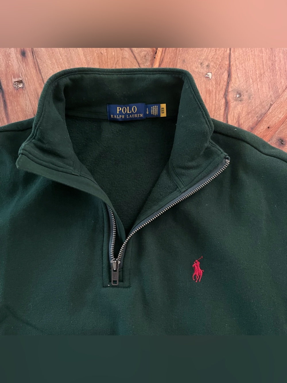 NWOT POLO RALPH LAUREN Sweatshirt Mens L Green Quarter Zip Fleece Lined $150 - Picture 5 of 14